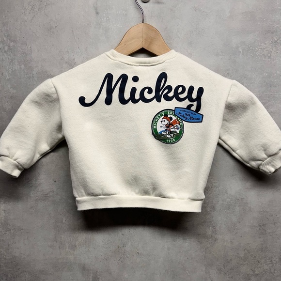 ZARA Disney 100 Baby 12-18 Months Mickey Mouse Ski Club Sweatshirt Patches Cream - Picture 2 of 7